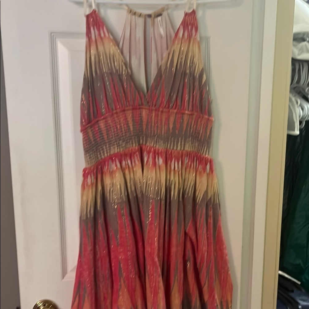 Free People Tan and Pink Halter Midi Dress